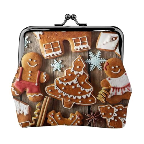 Geldbörse mit Lebkuchenkeks-Druck, tragbare Münzgeldbörse aus Faserleder, Mini-Geldbörse für Damen, Schwarz , Einheitsgröße, Münztasche von JEJEA