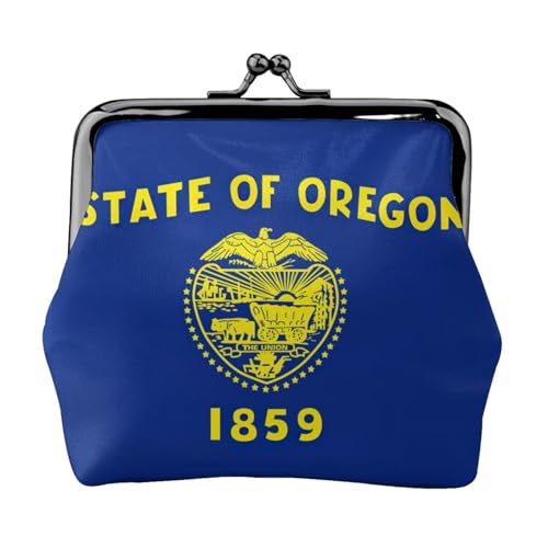 Geldbörse mit Oregon-Flaggen-Druck, tragbare Münzgeldbörse aus Faserleder, Mini-Geldbörse für Damen, Schwarz , Einheitsgröße, Münztasche von JEJEA