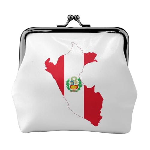 Geldbörse mit Peru-Flagge, Kartendruck, tragbare Münzgeldbörse aus Faserleder, Mini-Geldbörse für Damen, Schwarz , Einheitsgröße, Münztasche von JEJEA