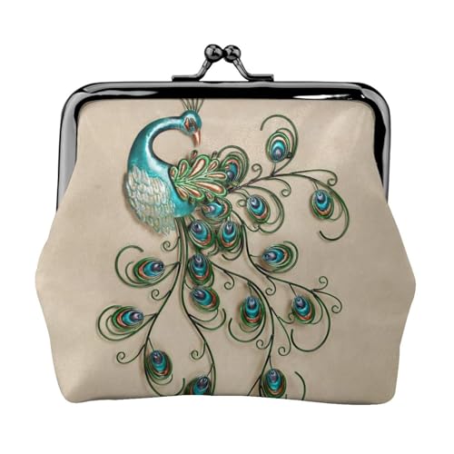 Geldbörse mit Pfauenmuster, tragbare Münzgeldbörse aus Faserleder, Mini-Geldbörse für Damen, Schwarz , Einheitsgröße, Münztasche von JEJEA