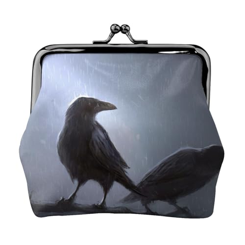 Geldbörse mit Raben-Druck, tragbare Geldbörse aus Faserleder, Mini-Geldbörse für Damen, Schwarz , Einheitsgröße, Münztasche von JEJEA