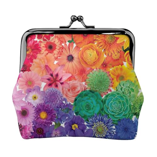Geldbörse mit Regenbogen-Blumendruck, tragbare Münzgeldbörse aus Faserleder, Mini-Geldbörse für Damen, Schwarz , Einheitsgröße, Münztasche von JEJEA