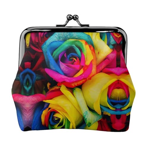 Geldbörse mit Regenbogen-Rosen-Druck, tragbare Geldbörse aus Faserleder, Mini-Geldbörse für Damen, Schwarz , Einheitsgröße, Münztasche von JEJEA
