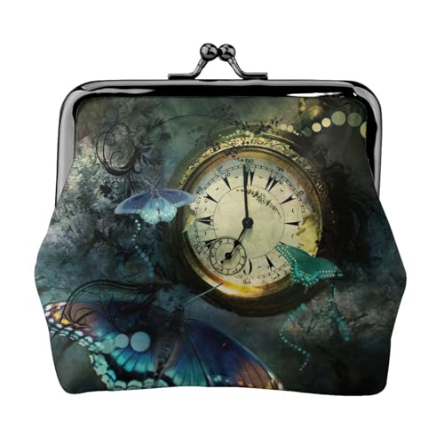 Geldbörse mit Schmetterlings-Uhren-Druck, tragbare Münzgeldbörse aus Faserleder, Mini-Geldbörse für Damen, Schwarz , Einheitsgröße, Münztasche von JEJEA