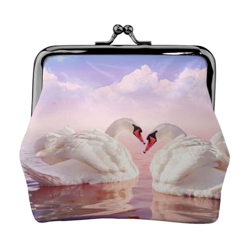 Geldbörse mit Schwanen-Herz-Druck, tragbare Münzgeldbörse aus Faserleder, Mini-Geldbörse für Damen, Schwarz , Einheitsgröße, Münztasche von JEJEA