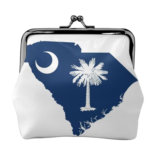 Geldbörse mit South Carolina Flagge, Kartendruck, tragbare Münzgeldbörse aus Faserleder, Mini-Geldbörse für Damen, Schwarz , Einheitsgröße, Münztasche von JEJEA