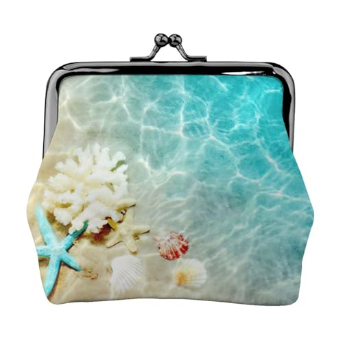 Geldbörse mit Strandmotiv und Seestern-Druck, tragbare Geldbörse aus Faserleder, Mini-Geldbörse für Damen, Schwarz , Einheitsgröße, Münztasche von JEJEA