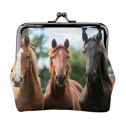 Geldbörse mit Tiermotiven, Motiv: Pferde, tragbare Geldbörse aus Faserleder, Mini-Geldbörse für Damen, Schwarz , Einheitsgröße, Münztasche von JEJEA