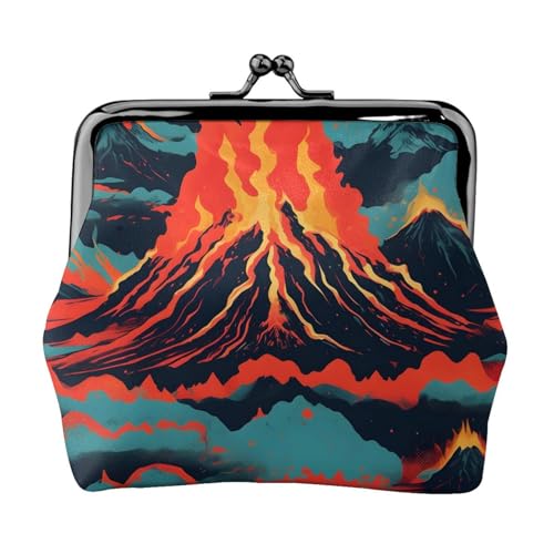 Geldbörse mit Vulkan-Druck, tragbare Geldbörse aus Faserleder, Mini-Geldbörse für Damen, Schwarz , Einheitsgröße, Münztasche von JEJEA