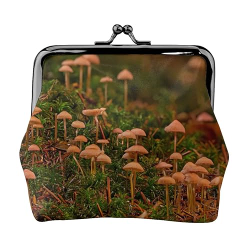 Geldbörse mit Wildpilz-Druck, tragbare Münzgeldbörse aus Faserleder, Mini-Geldbörse für Damen, Schwarz , Einheitsgröße, Münztasche von JEJEA