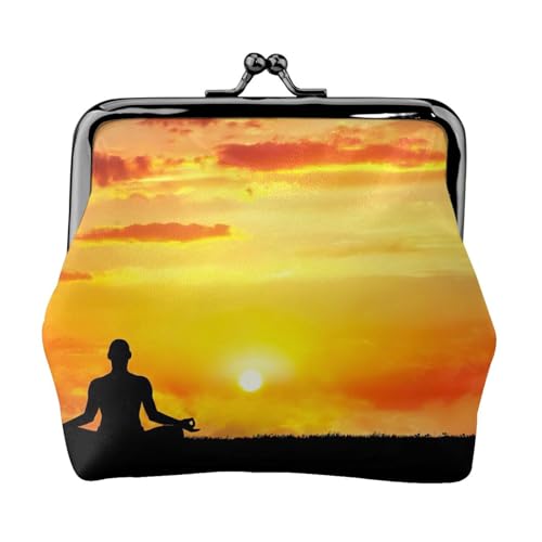 Geldbörse mit Yoga-Meditationsdruck, tragbare Münzgeldbörse aus Faserleder, Mini-Geldbörse für Damen, Schwarz , Einheitsgröße, Münztasche von JEJEA