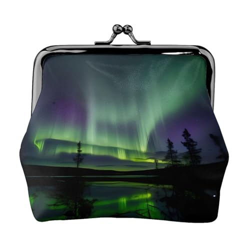 Geldbörse mit dunklem Nordlichter-Druck, tragbare Münzgeldbörse aus Faserleder, Mini-Geldbörse für Damen, Schwarz , Einheitsgröße, Münztasche von JEJEA