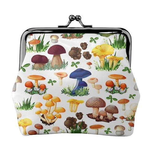 Geldbörse mit japanischem Malerei-Pilz-Druck, tragbare Geldbörse aus Faserleder, Mini-Geldbörse für Damen, Schwarz , Einheitsgröße, Münztasche von JEJEA