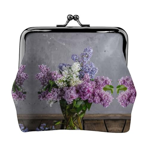 Geldbörse mit lila Blumendruck, tragbare Münzgeldbörse aus Faserleder, Mini-Geldbörse für Damen, Schwarz , Einheitsgröße, Münztasche von JEJEA