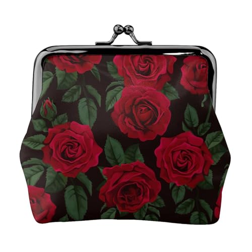 Geldbörse mit rotem Rosen-Druck, tragbare Münzgeldbörse aus Faserleder, Mini-Geldbörse für Damen, Schwarz , Einheitsgröße, Münztasche von JEJEA