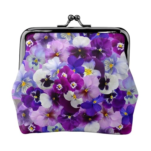 Geldbörse mit violettem Blumendruck, tragbare Geldbörse aus Faserleder, Mini-Geldbörse für Damen, Schwarz , Einheitsgröße, Münztasche von JEJEA