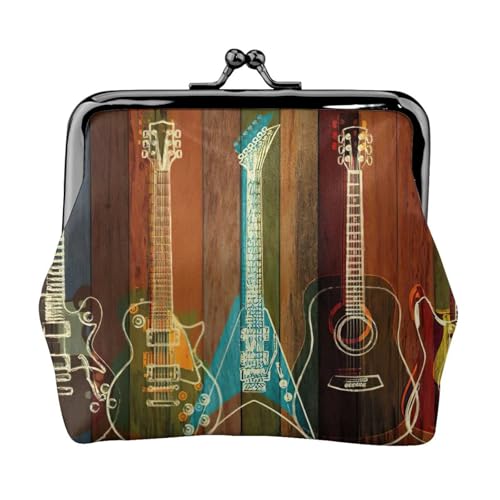 Guitars Kunstdruck-Münzgeldbörse, tragbare Geldbörse aus Faserleder, Mini-Geldbörse für Damen, Schwarz , Einheitsgröße, Münztasche von JEJEA