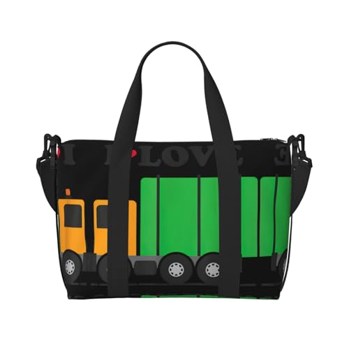 I Love Garbage Trucks Reisetasche, Wochenendtasche für Damen, leichte Handgepäcktasche, persönliche Gegenstände, Schwarz , Einheitsgröße von JEJEA
