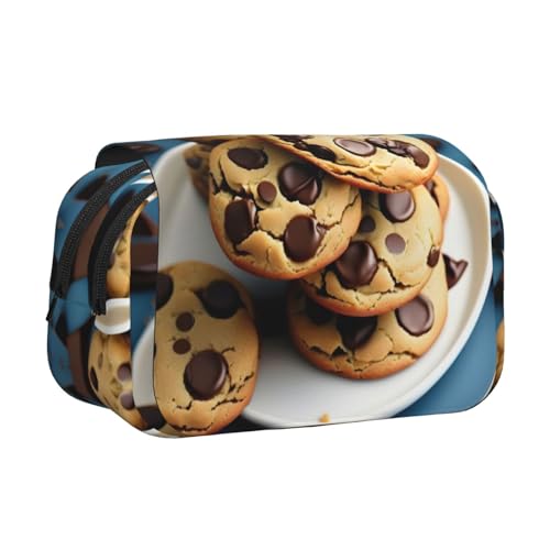JEJEA Cookies Food Chocolate Chips Biscuits Print Pen Pencil Case Holder for Pencils Makeup Multi-Purpose Organizer Box for Adluts, Schwarz , Einheitsgröße, Kulturbeutel von JEJEA