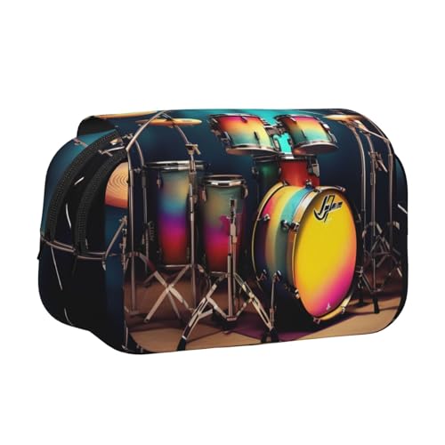 JEJEA Cooles Drums Set, bedrucktes Federmäppchen, Federmäppchen, Halter für Bleistifte, Make-up, Mehrzweck-Organizer-Box für Erwachsene, Schwarz , Einheitsgröße, Kulturbeutel von JEJEA