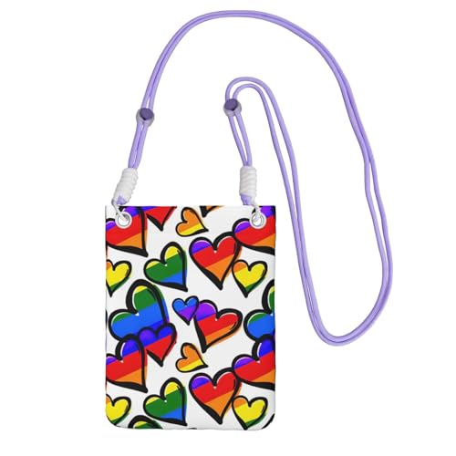 JEJEA Crossbody-Tasche für Damen und Herren, Regenbogenfarben, Gay-Pride-Herzen, verstellbarer Riemen, Handygeldbörse, für Reisen und Einkaufen, violett, Einheitsgröße JEJEA Crossbody-Tasche für Damen und Herren, Regenbogenfarben, Gay-Pride-Herzen, verstellbarer Riemen, Handygeldbörse, für Reisen und Einkaufen, violett, Einheitsgröße von JEJEA