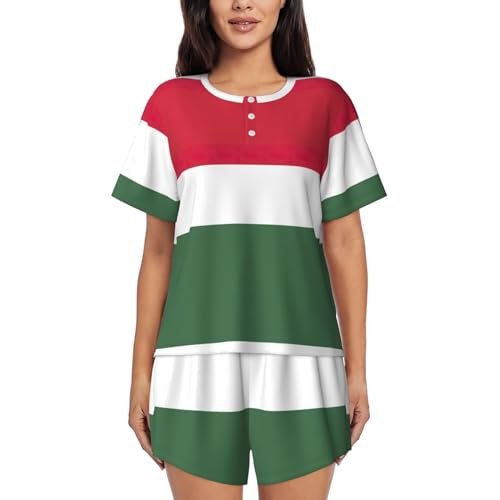 JEJEA Damen-Pyjama-Set, Motiv: Flagge von Ungarn, kurzärmelig, kurzes Pyjama-Set, weiches Pyjama-Set, Schwarz , 42 von JEJEA