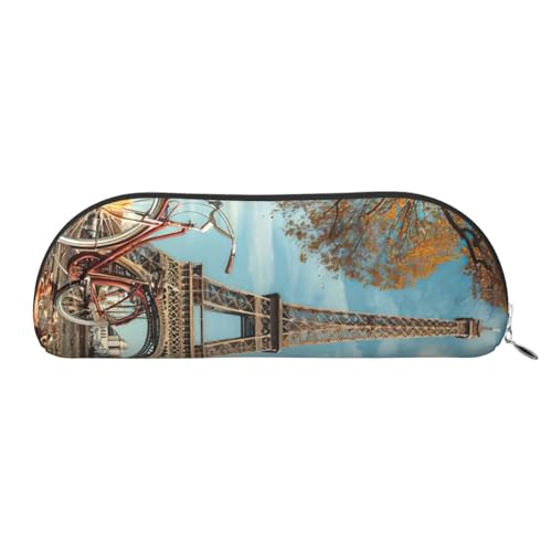 JEJEA Eiffelturm-Fahrradaufdruck, Leder-Federmäppchen, Federmäppchen, Federmäppchen, Make-up-Kosmetiktasche, silber, Einheitsgröße, Kulturbeutel von JEJEA