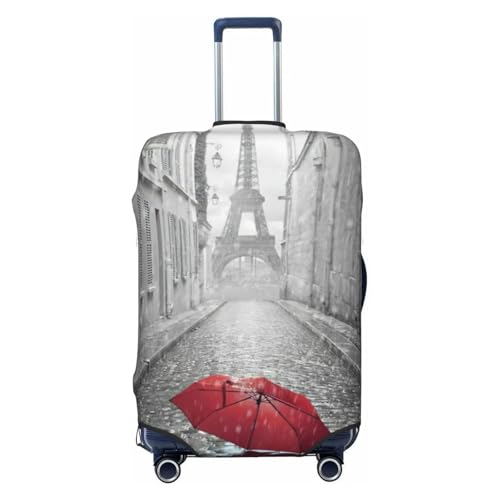 JEJEA Eiffelturm Paris Street Red Umbrella Print Kofferhülle Schutz Reisegepäckhülle Koffer waschbar Gepäckhüllen Anti-Kratzer, Schwarz , L von JEJEA