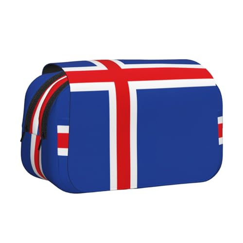 JEJEA Federmäppchen, Motiv: Flagge von Island, für Bleistifte, Make-up, Mehrzweck-Organizer-Box für Erwachsene, Schwarz , Einheitsgröße, Kulturbeutel von JEJEA