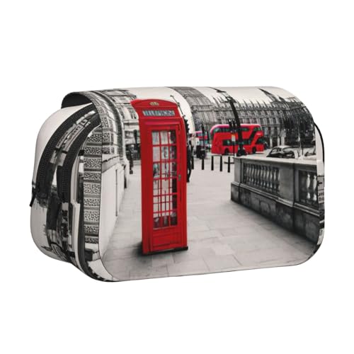 JEJEA Federmäppchen, Motiv: Londoner Straßendruck, für Bleistifte, Make-up, Mehrzweck-Organizer-Box für Erwachsene, Rot, Schwarz , Einheitsgröße, Kulturbeutel von JEJEA