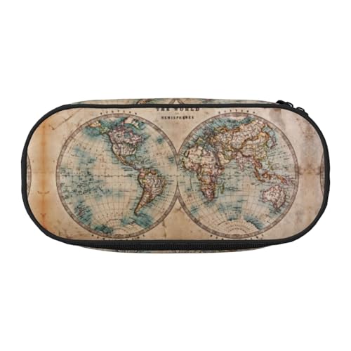 JEJEA Federmäppchen, Motiv: alte gebeizte Weltkarte, großes Fassungsvermögen, große Aufbewahrung, hohe Kapazität, Beutelhalter, Organizer, Schwarz , Einheitsgröße, Taschen-Organizer von JEJEA