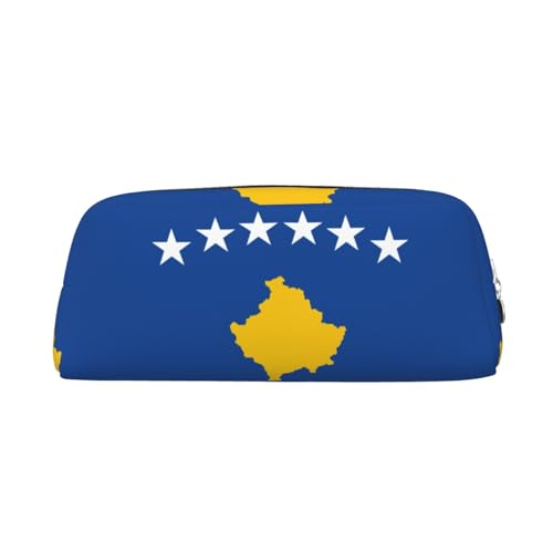 JEJEA Federmäppchen aus Leder, Motiv: Flagge des Kosovo, großes Fassungsvermögen, vielseitige Make-up-Tasche, silber, Einheitsgröße, Kulturbeutel von JEJEA