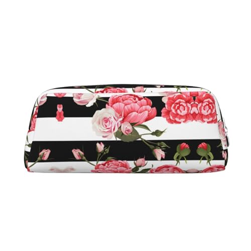 JEJEA Federmäppchen aus Leder, mit Blumenmuster, großes Fassungsvermögen, vielseitig einsetzbar, Schwarz / Weiß, silber, Einheitsgröße, Kulturbeutel von JEJEA