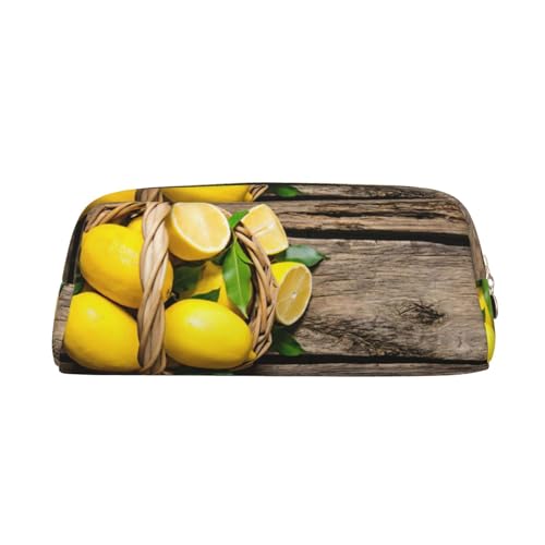 JEJEA Federmäppchen aus Leder, mit Zitronenmuster, großes Fassungsvermögen, vielseitige Make-up-Tasche, gold, Einheitsgröße, Kulturbeutel von JEJEA