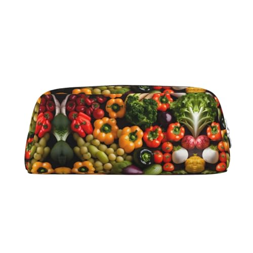 JEJEA Federmäppchen aus Leder, mit frischem Gemüse, Obst, großes Fassungsvermögen, vielseitig verwendbar, Make-up-Tasche, silber, Einheitsgröße, Kulturbeutel von JEJEA