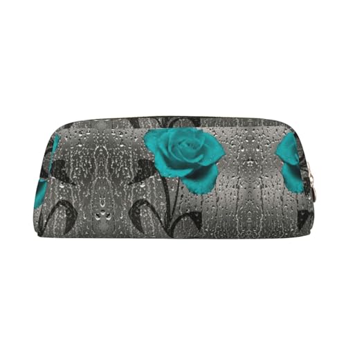 JEJEA Federmäppchen aus Leder, mit großem Fassungsvermögen, vielseitig einsetzbar, Blaugrün/Grau, gold, Einheitsgröße, Kulturbeutel von JEJEA