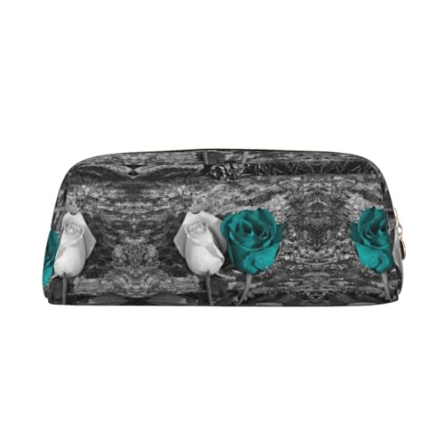 JEJEA Federmäppchen aus Leder, mit großem Fassungsvermögen, vielseitig einsetzbar, Blaugrün/Grau, gold, Einheitsgröße, Kulturbeutel von JEJEA