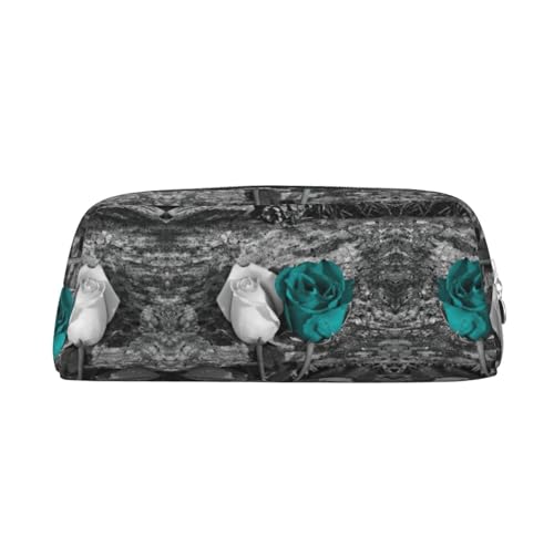 JEJEA Federmäppchen aus Leder, mit großem Fassungsvermögen, vielseitig einsetzbar, Blaugrün/Grau, silber, Einheitsgröße, Kulturbeutel von JEJEA