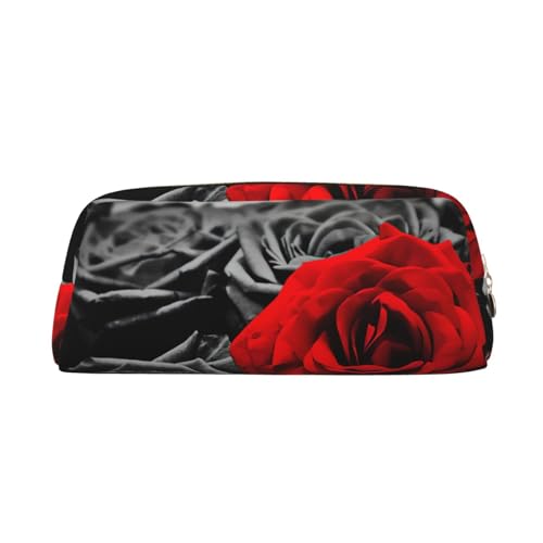 JEJEA Federmäppchen aus Leder, mit großem Fassungsvermögen, vielseitig einsetzbar, Schwarz / Weiß / Rot, gold, Einheitsgröße, Kulturbeutel von JEJEA