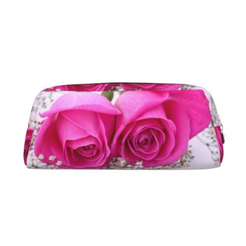 JEJEA Federmäppchen aus Leder, mit großem Fassungsvermögen, vielseitig verwendbar, Rosa mit Rosenmotiv, gold, Einheitsgröße, Kulturbeutel von JEJEA