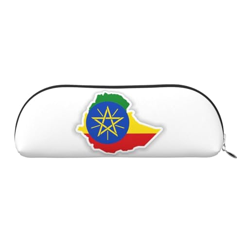 JEJEA Federmäppchen aus Leder mit Äthiopien-Flagge, mit Reißverschluss, Federmäppchen, Federmäppchen, Make-up-Kosmetiktasche, silber, Einheitsgröße, Kulturbeutel von JEJEA