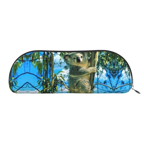 JEJEA Federmäppchen aus Leder mit Bären-Koala-Druck, mit Reißverschluss, Federmäppchen, Federmäppchen, Make-up-Kosmetiktasche, silber, Einheitsgröße, Kulturbeutel von JEJEA