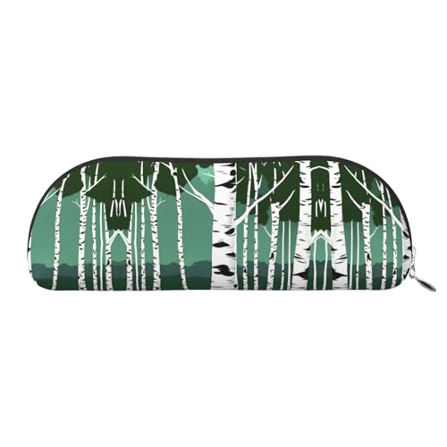 JEJEA Federmäppchen aus Leder mit Birkenbäumen und Reißverschluss, Federmäppchen, Federmäppchen, Make-up-Kosmetiktasche, silber, Einheitsgröße, Kulturbeutel von JEJEA