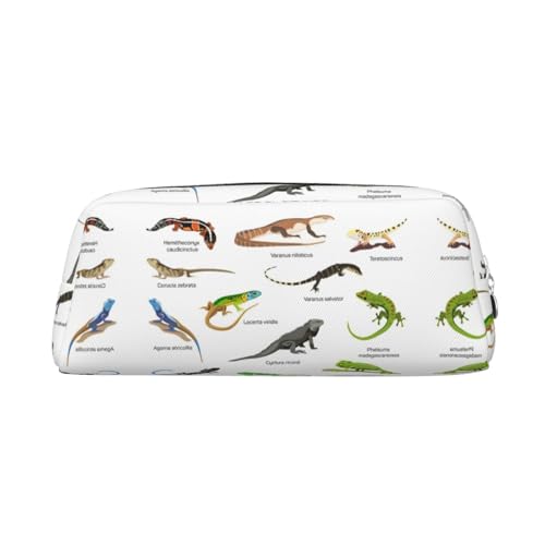 JEJEA Federmäppchen aus Leder mit Eidechsen-Aufdruck, großes Fassungsvermögen, Schreibwaren, Stifttasche, vielseitige Make-up-Tasche, silber, Einheitsgröße, Kulturbeutel von JEJEA
