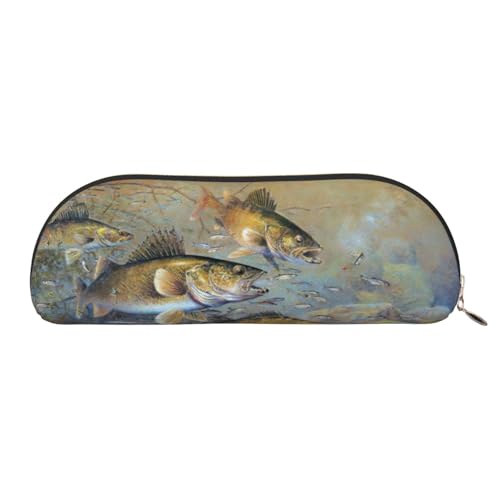 JEJEA Federmäppchen aus Leder mit Fischermotiv, mit Reißverschluss, Federmäppchen, Federmäppchen, Make-up-Kosmetiktasche, gold, Einheitsgröße, Kulturbeutel von JEJEA