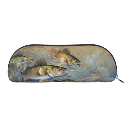 JEJEA Federmäppchen aus Leder mit Fischermotiv, mit Reißverschluss, Federmäppchen, Federmäppchen, Make-up-Kosmetiktasche, silber, Einheitsgröße, Kulturbeutel von JEJEA