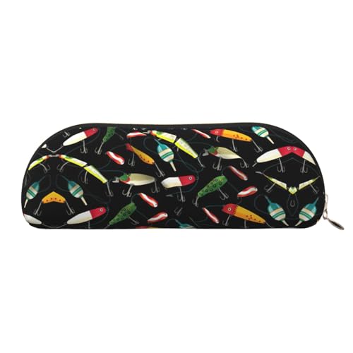 JEJEA Federmäppchen aus Leder mit Fischköderaufdruck, mit Reißverschluss, Federmäppchen, Federmäppchen, Make-up-Kosmetiktasche, gold, Einheitsgröße, Kulturbeutel von JEJEA