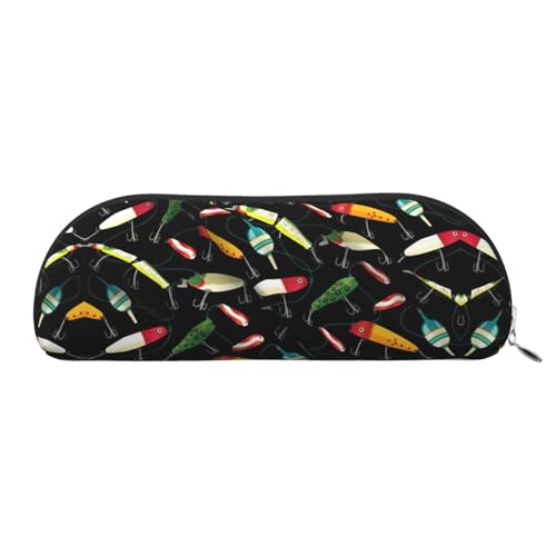 JEJEA Federmäppchen aus Leder mit Fischköderaufdruck, mit Reißverschluss, Federmäppchen, Federmäppchen, Make-up-Kosmetiktasche, silber, Einheitsgröße, Kulturbeutel von JEJEA