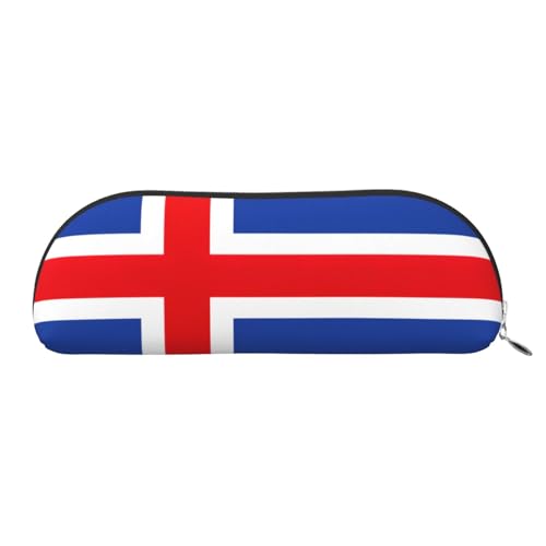 JEJEA Federmäppchen aus Leder mit Flaggenmotiv von Island, mit Reißverschluss, Federmäppchen, Federmäppchen, Make-up-Kosmetiktasche, Silber, One Size, Kulturbeutel von JEJEA