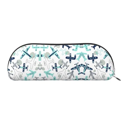 JEJEA Federmäppchen aus Leder mit Flugzeugdruck, mit Reißverschluss, Federmäppchen, Federmäppchen, Make-up-Kosmetiktasche, silber, Einheitsgröße, Kulturbeutel von JEJEA